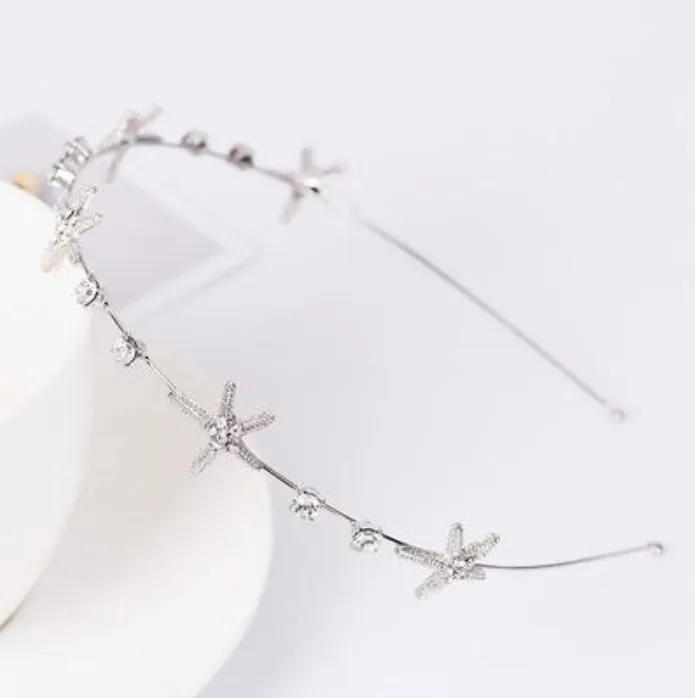Starfish shell imitation pearl headband female sweet simple headdress net red press hairpin - Silver Star 262