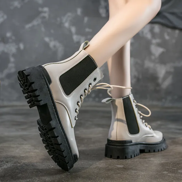 British style chimney short boots Beige - Shop at LoveMi