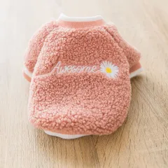 Dog feet embroidered warm Teddy coat - Pink - View 1