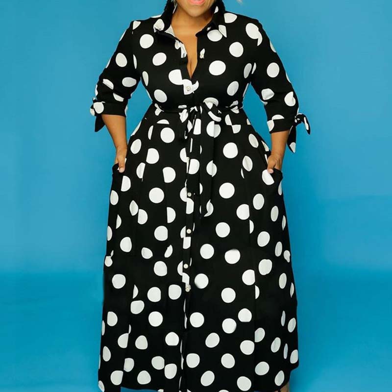 Hot sale shirt long sleeve polka dot print dress