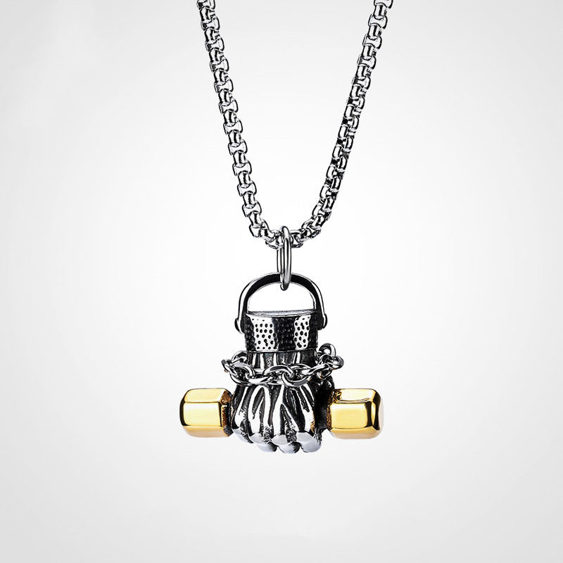 Male power dumbbell fist necklace