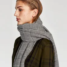 Black and white plaid cashmere scarf Grey - Shop at LoveMi