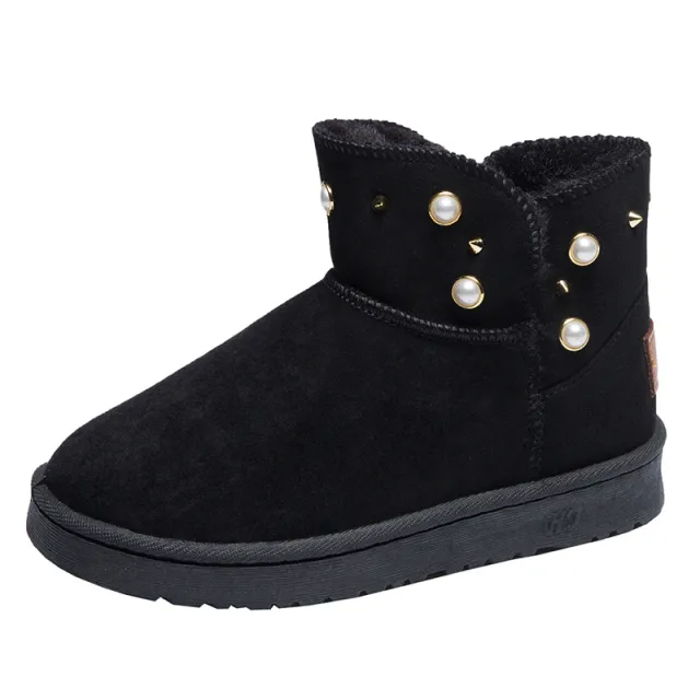 Round toe solid color snow boots Black - Shop at LoveMi
