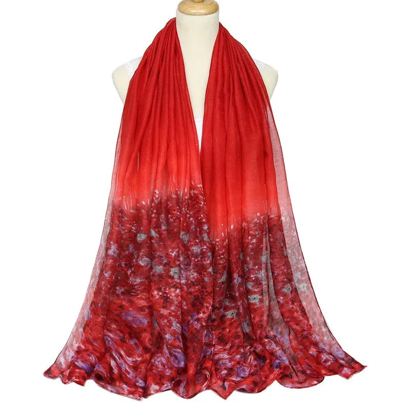 Women Chiffon Voile Scarves - Scarlet