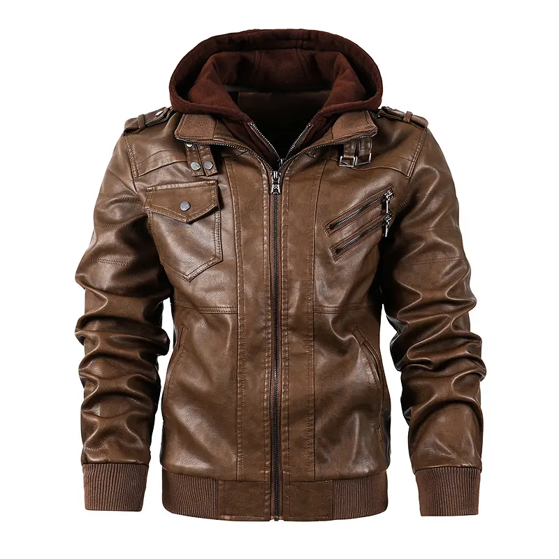 Motorcycle Leather Men's Jackets Stand Collar Men