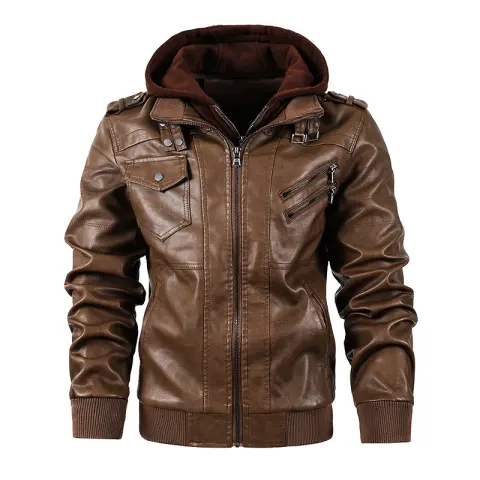 Motorcycle Leather Men's Jackets Stand Collar Men