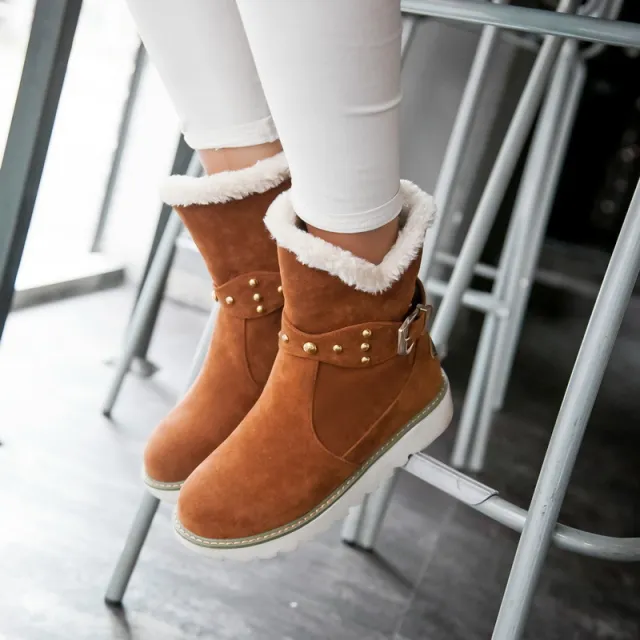 Winter Women's Boots Snow Boots Belt Buckle Leisure Brown - Shop at LoveMi