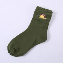 Cotton embroidered dinosaur ladies tube socks creative personality socks - Green - View 1