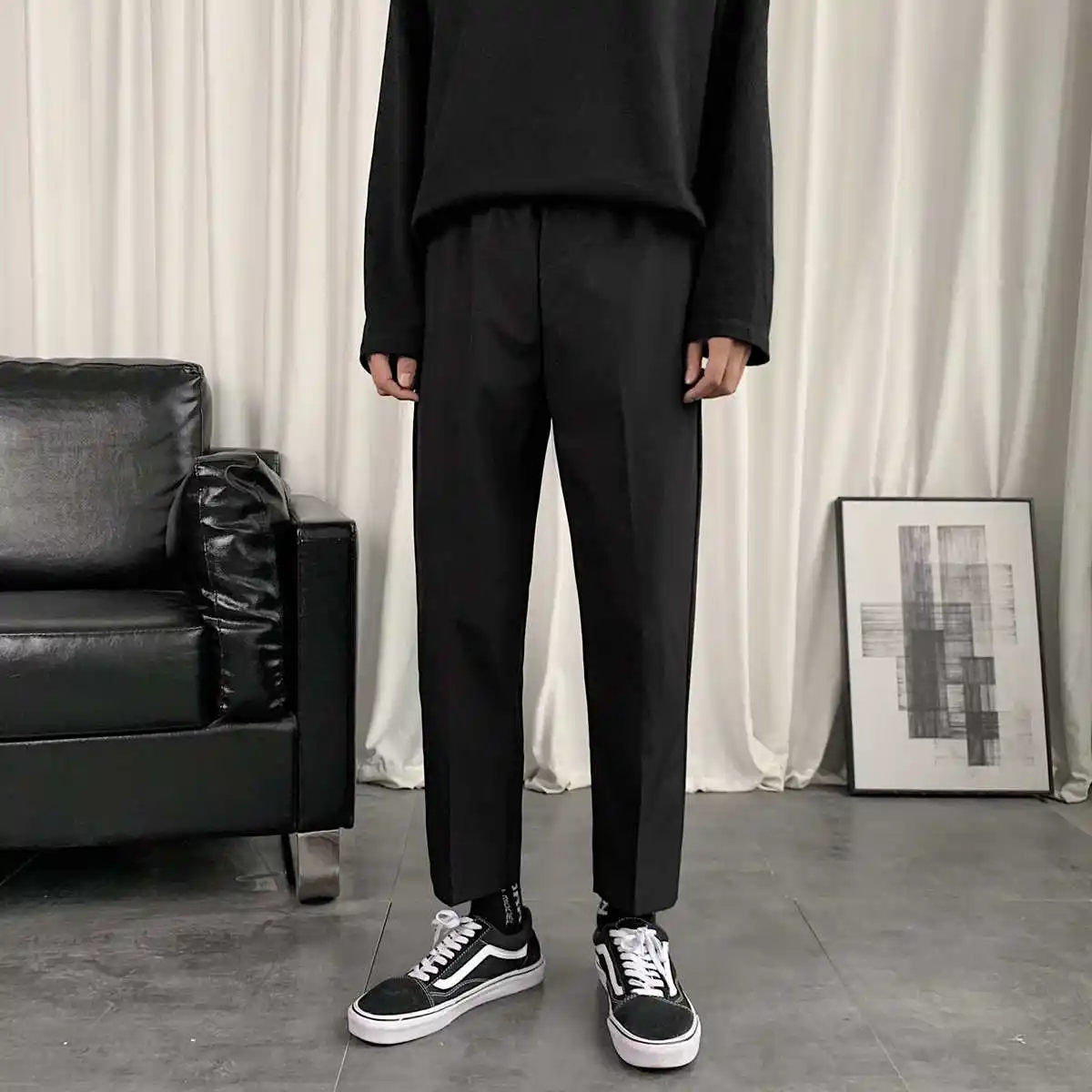 Cropped casual straight-leg pants