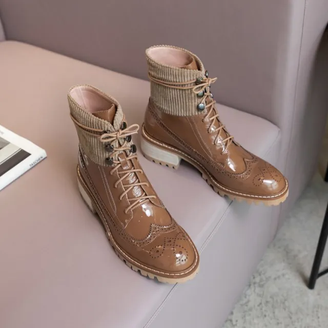Fashion lace round toe all match thick heel short boots Ginger Thin 34 - Shop at LoveMi