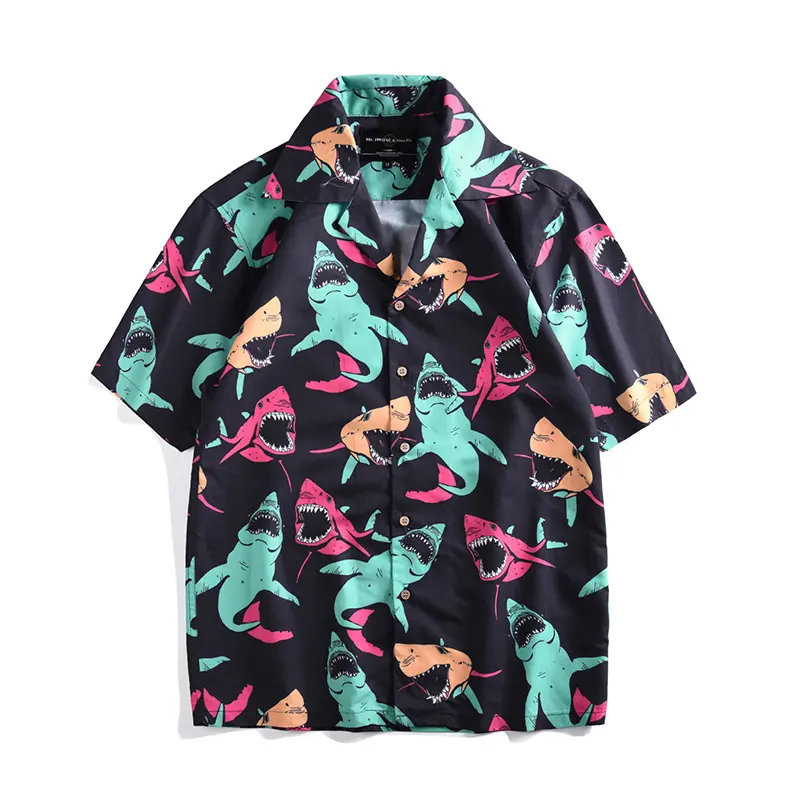 Printed Cardigan Short Shirt Beach Couple Lining
