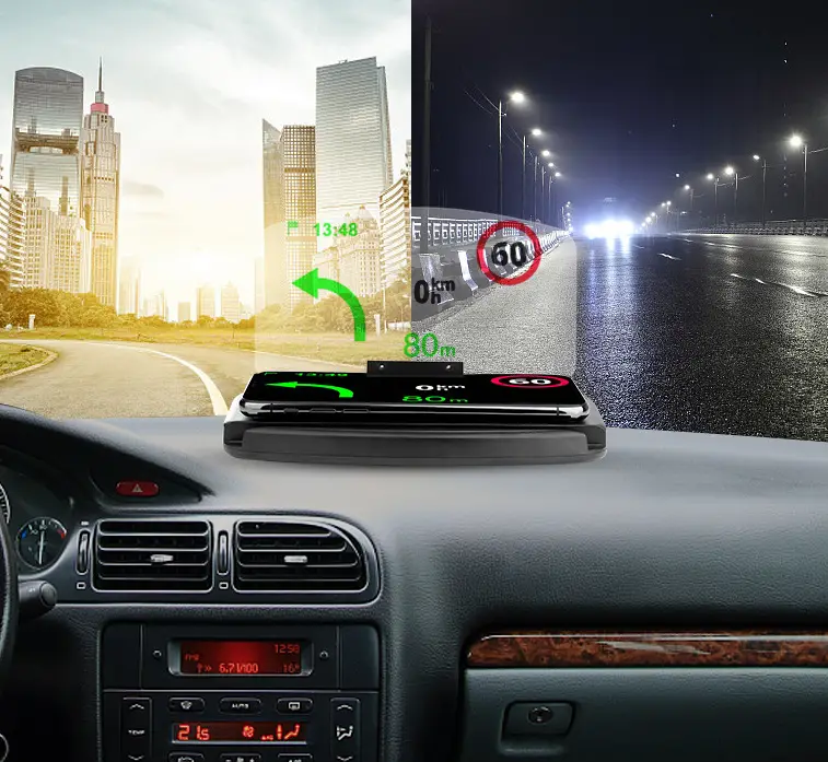 Creative HUD HD Car Phone Holder Wireless Charge Head Up Navigation Projecto