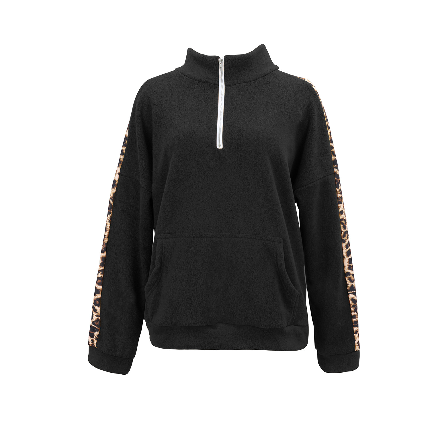 Hoodie leopard print patchwork top Black - Shop at LoveMi