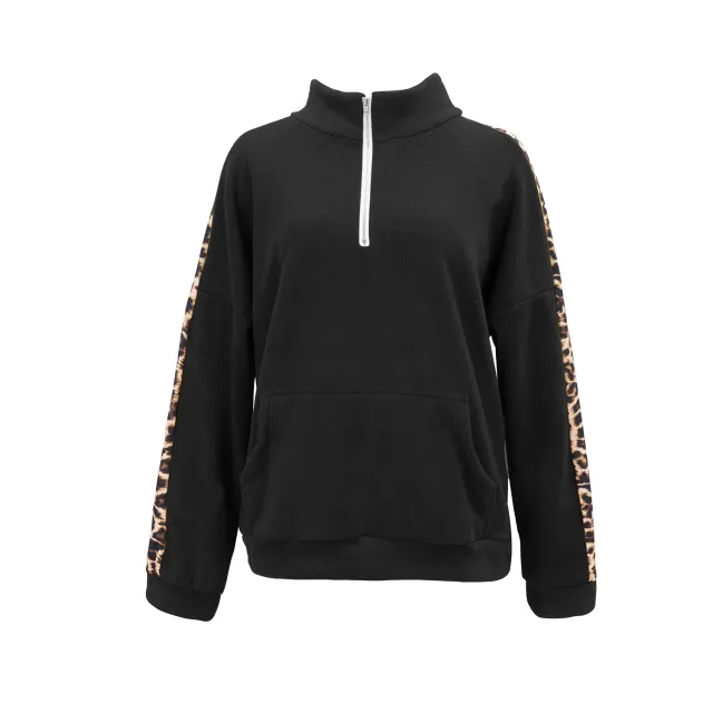 Hoodie leopard print patchwork top Black - Shop at LoveMi