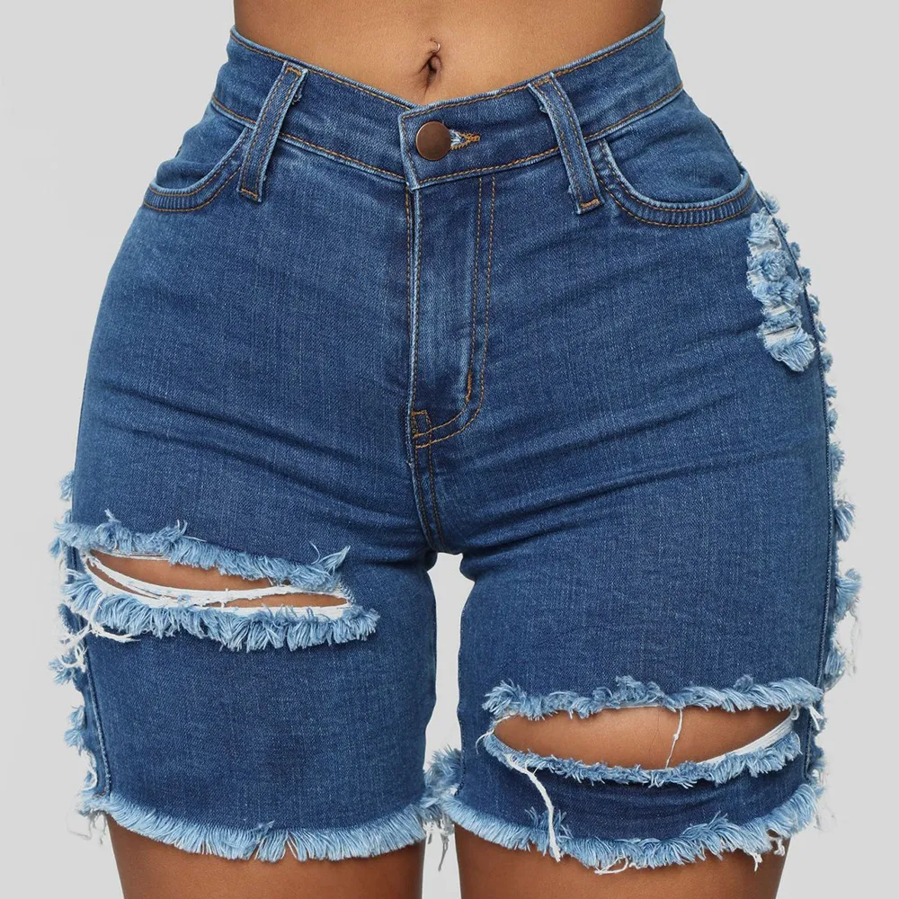 Shredded high-rise stretch jeans - Blue