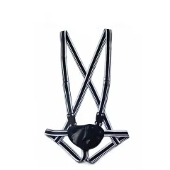 Fashionable low waist sexy imitation leather men's shorts - Black - View 1