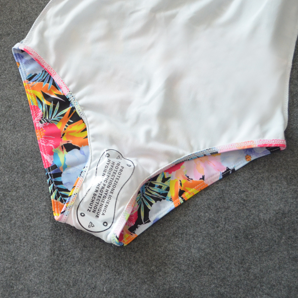 Sexy Mesh One Piece Swimsuit High Cut Swimwear Women Floral Bathing Suit Patchwork Bikini - Image 4