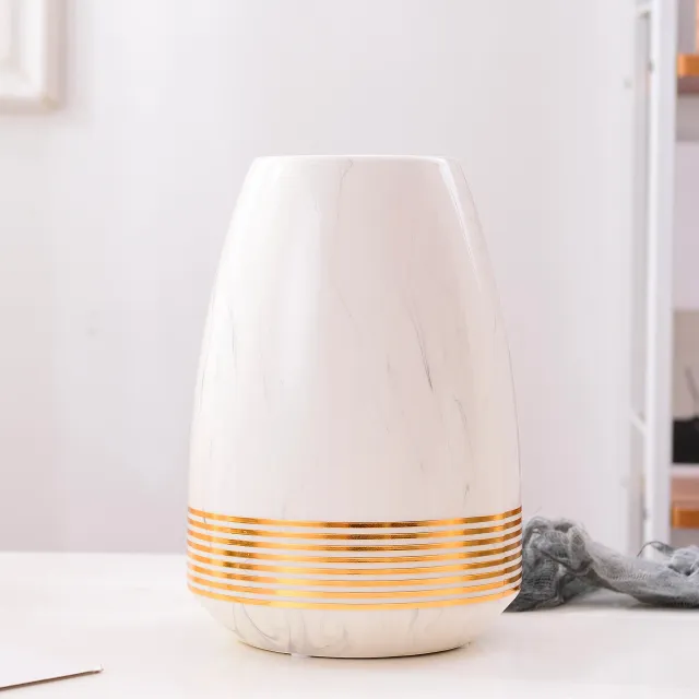 Marbled Cearamic Vase Golden Circle Flower Vase Water Planting Container Home Decorative Wedding Gift Big - Shop at LoveMi