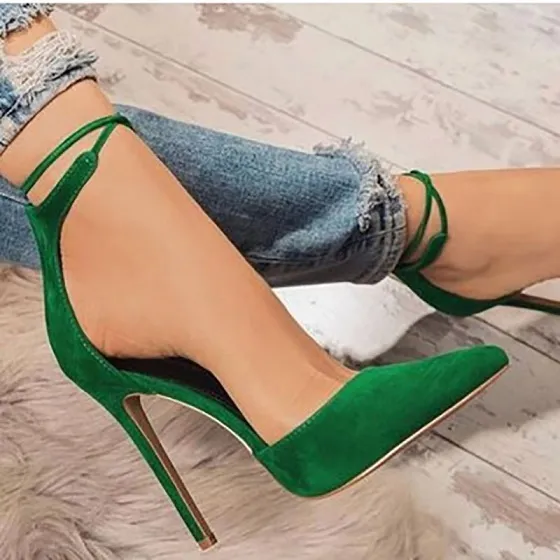 One-line buckle high heel sandals plus size - Green