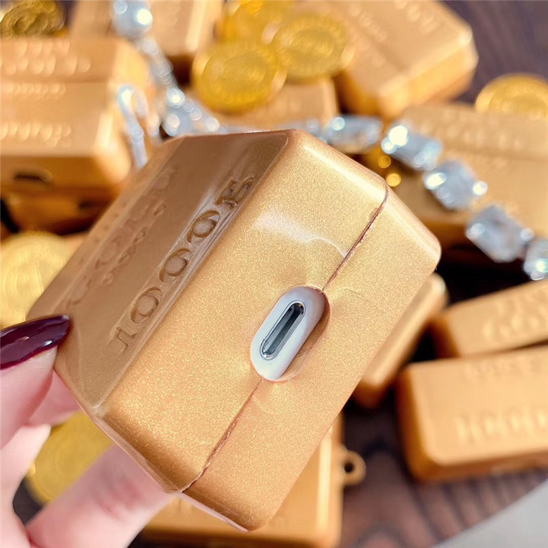 Creative and funny pure 999 gold bar earphone protective cover