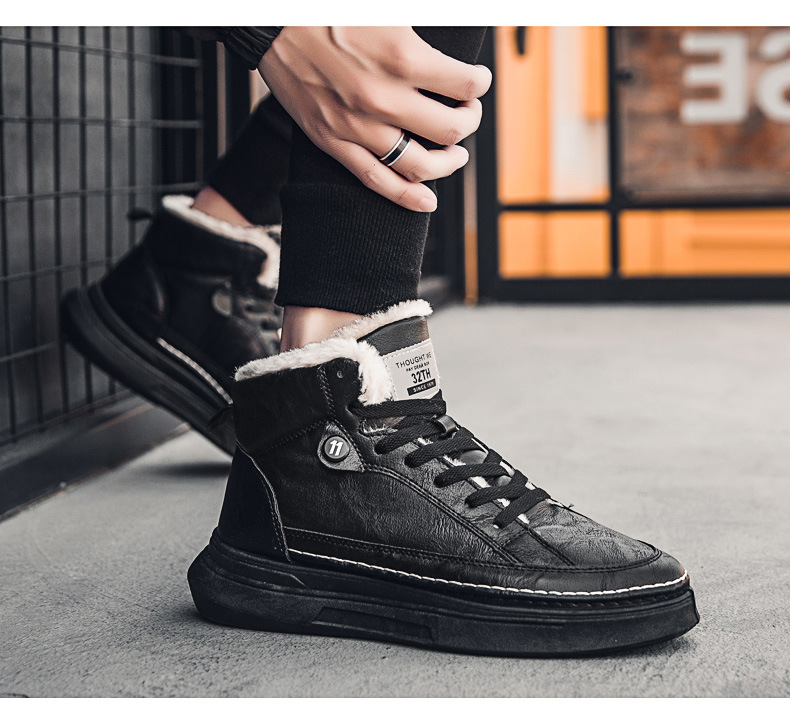 New style plus velvet thick warm high-top sneakers men's cotton shoes Korean fashion casual shoes