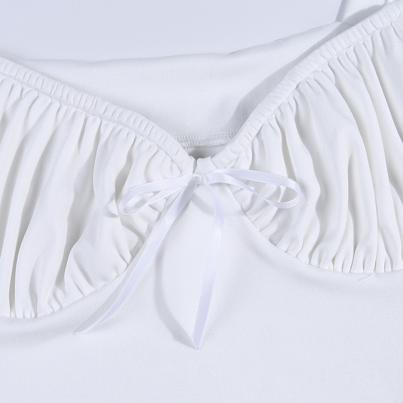 Women's sexy bow pleated strap U-neck vest