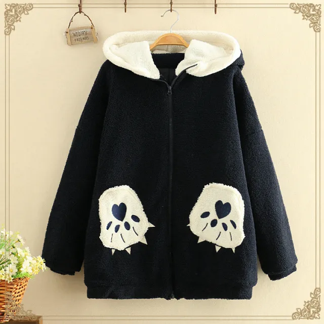 Cute college style cashmere cotton padded jacket Navy Blue - Shop at LoveMi