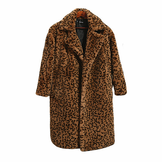 Leopard print oversized suit collar fur coat Brown - Shop at LoveMi