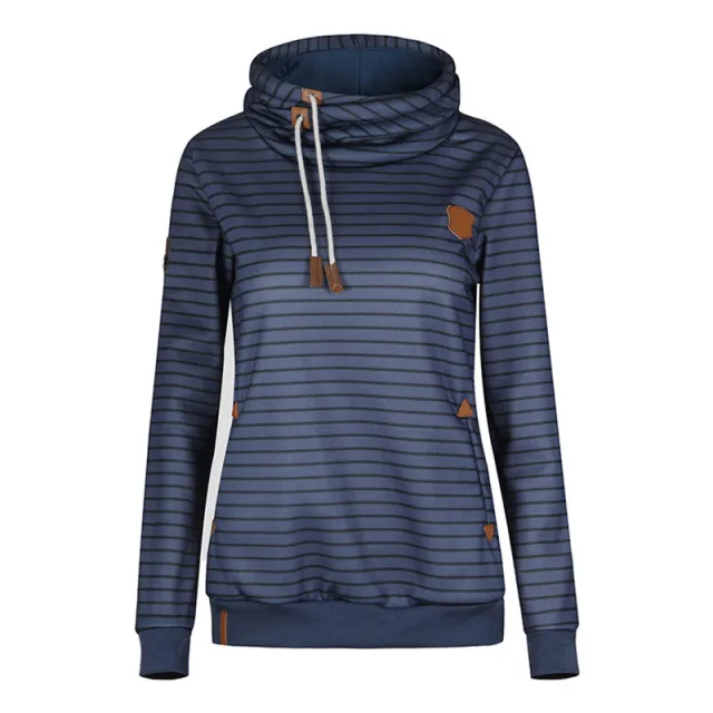 Ladies striped plus velvet sweatshirt Blue - Shop at LoveMi