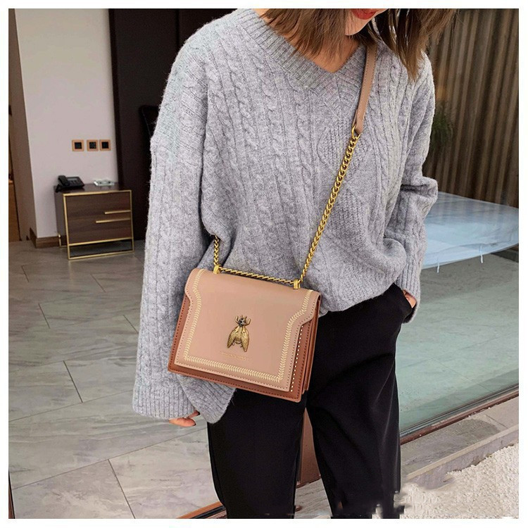 Small square bag chain shoulder all-match small bee rivet messenger bag