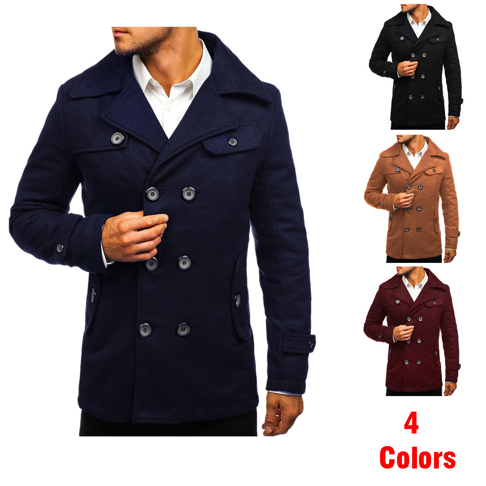 Slim-fit men's double-breasted casual coat woolen coat