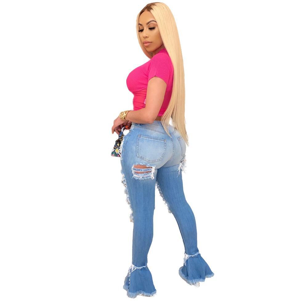 Ruffled denim ruffled trousers