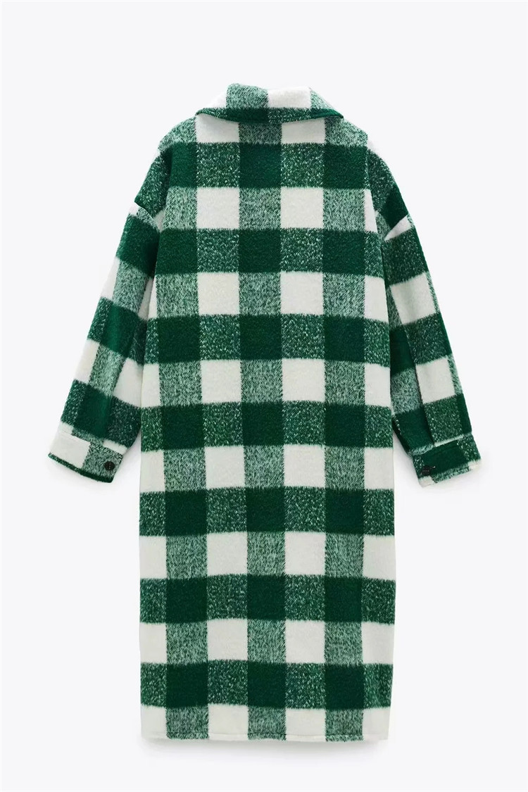 Classic contrast plaid woolen coat