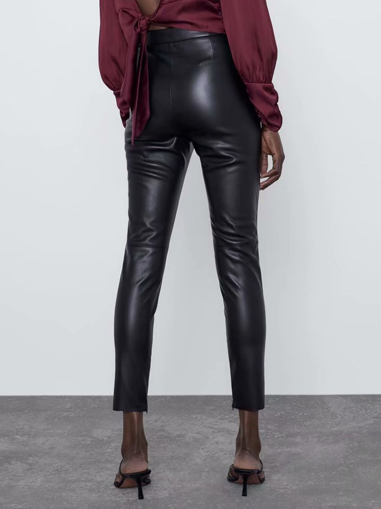 Women's split leg trousers all match leather pants Black - Shop at LoveMi