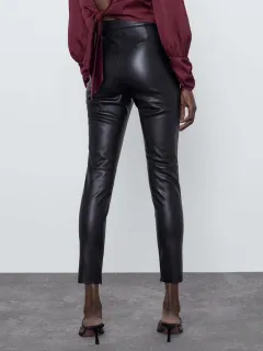 Women's split leg trousers all-match leather pants - Black - View 1