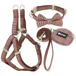 Cotton plaid pet leash collar with snack bag Brown - Shop at LoveMi