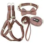 Cotton plaid pet leash collar with snack bag Brown - Shop at LoveMi