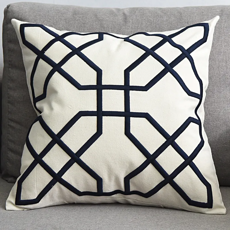 Cotton and linen geometric embroidered sofa pillowcase - 16Style