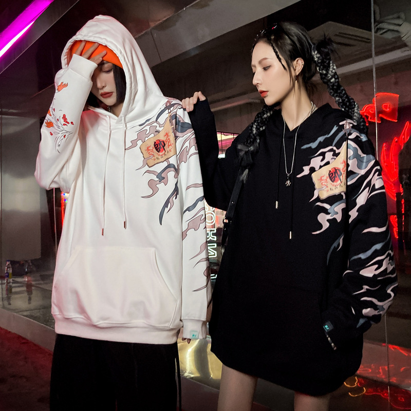 Chinese style printed hooded sweatshirt men