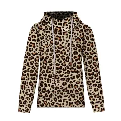 Hooded lace-up long-sleeved casual loose sweater - Leopard - View 1