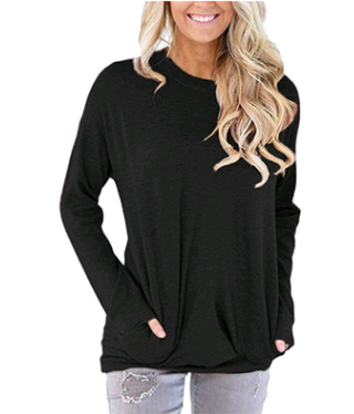 Autumn new round neck bat long sleeve t-shirt