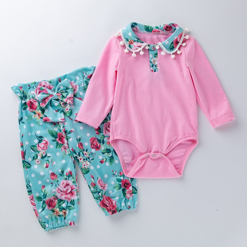 Two-piece long sleeve romper print trousers