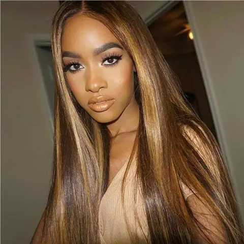 Mid-length Straight Hair Brown Pick Golden Long Synthetic Headgear