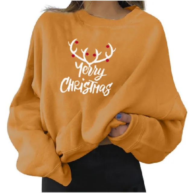 Fashion printed Christmas temperament top Yellow - Shop at LoveMi