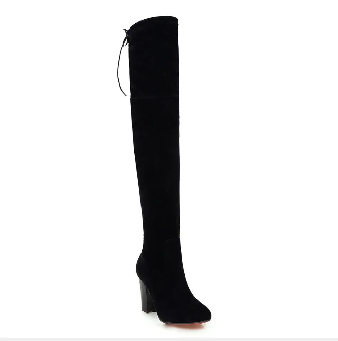 Pointed women's boots over paint stretch boots thick with long boots high heel women's boots - Black