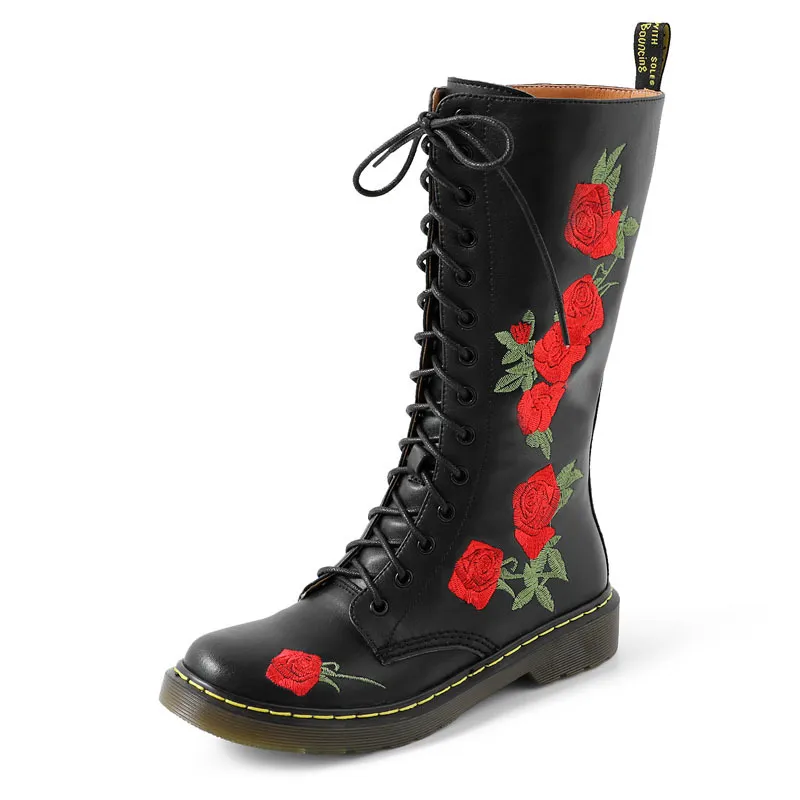 National style embroidered middle boots Martin boots - Red