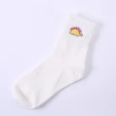 Cotton embroidered dinosaur ladies tube socks creative personality socks - Yellow - View 1