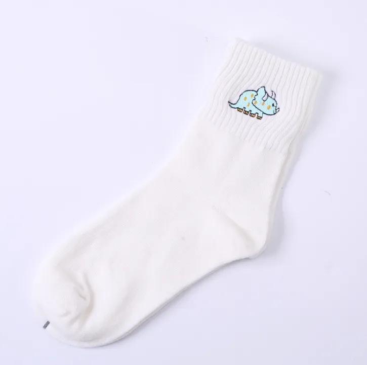 Cotton embroidered dinosaur ladies tube socks creative personality socks - Blue