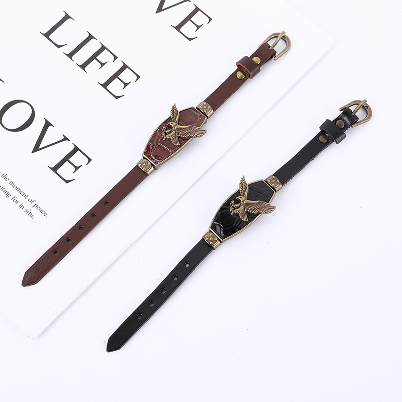 Alloy handmade strap leather bracelet factory direct sales retro leather buckle head bracelet