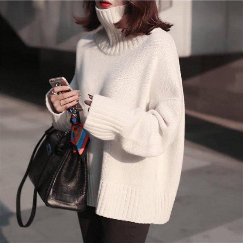 Women's short pullover lazy turtleneck cashmere sweater